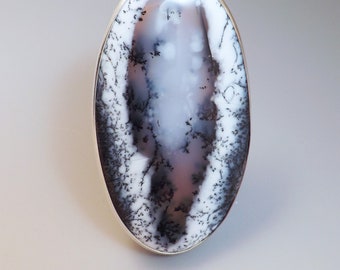 EPIC Dendritic Opal Ring- Merlinite- Boho- Magical Ring- Hammered Sterling Silver- Silver Opal Ring