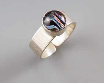 Fordite Ring-  Harley Davidson Material- Michigan Made- Fordite- Sterling Silver Ring