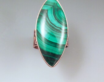 Malachite Ring- Smoky Copper- Adjustable Size- Copper Statement Ring