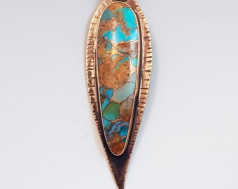 Kingman Turquoise Necklace- Serpentine- Smoky Bronze- Metalsmithed- Handmade- Turquoise Pendant