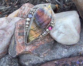 Rainbow Labradorite DAZZLING Silver Statement Ring Made with Love by RedPaw