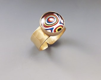 Fordite Ring-  Detroit Agate- Michigan Made- Merlin's Gold- Fordite Ring