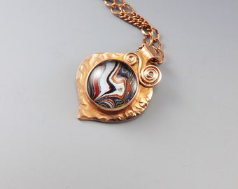 Fordite- Awesome Shimmering Colors- Hammered Copper- One of a Kind- Michigan Made- Copper Fordite Necklace