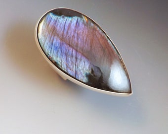 Super Unique Labradorite- Purple Lovers- One of a Kind- Handmade- Chunky Silver Statement Ring