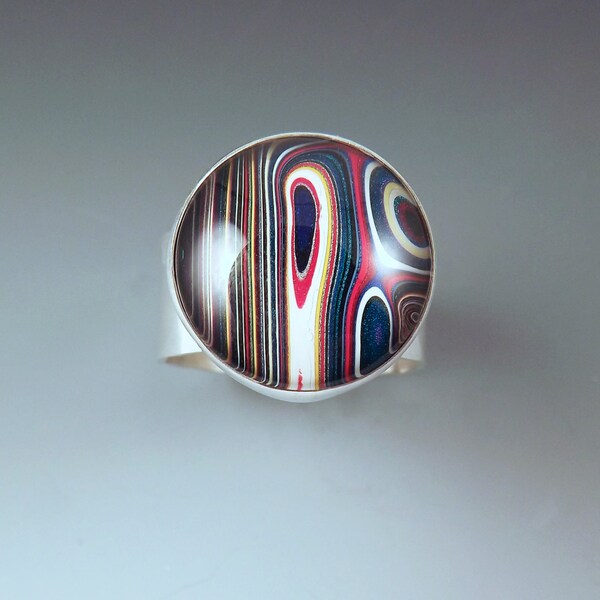 Fordite- Detroit Agate- Vivid Colors- Striking Pattern- Michigan Made- Hammered Sterling Silver Ring