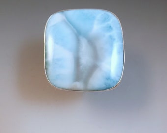 Larimar Ring- Deep Azure Blue- Caribbean Stone- Adjustable Size- Hammered Band- Sterling Silver Statement Ring