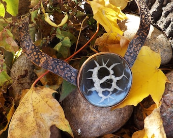 Septarian Nodule- Fossil- Copper Metal Art- One of a Kind Collar Necklace