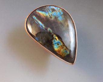 Spectrolite Ring- East West- Boho Chic-Handmade- Copper Ring