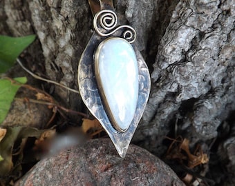 Moonstone Necklace- Blue Flash- Smoky Bronze- Handmade- Moonstone Necklace