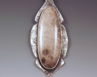 Michigan Petoskey Stone Statement Pendant- Sterling Silver- Michigan Made- Metalsmithed- State Stone- Fossil- Petoskey Necklace