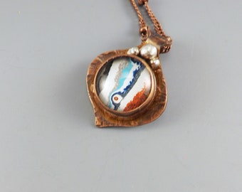 Fordite Necklace- Mixed Metal- Hammered Copper- One of a Kind- Michigan Made- Copper Fordite Necklace