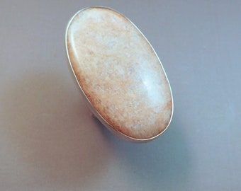 Peach Moonstone Ring- Boho Chic- Peach Shimmer- One of a Kind- Handmade- Silver Ring