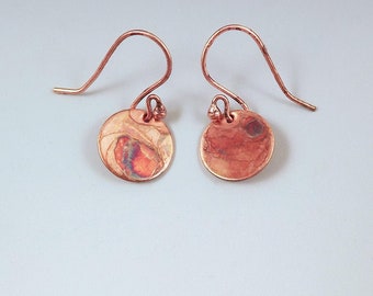 Little Copper Patina Disc Earrings- Christmas Gift- Stocking Stuffer