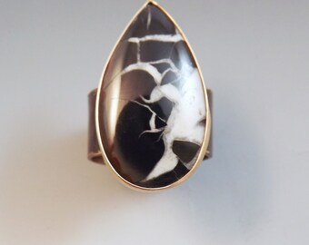 Septarian Nodule Ring- Fossil- Smoky Bronze Ring