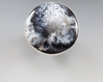 Dendritic Opal Ring- Merlinite- Boho- Magical Ring- Hammered Sterling Silver- Silver Opal Ring