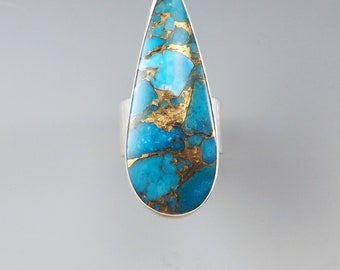 Kingman Turquoise Ring- Sterling Silver- Turquoise Jewelry- Metal Art- Handmade Ring