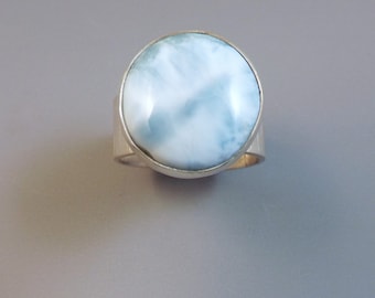 Larimar Ring- Little Turtle Back- Caribbean Stone- Adjustable Size- Hammered Band- Sterling Silver Ring