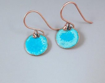 Little Copper Disc Earrings- Verdigris Patina- Christmas Gift- Stocking Stuffer