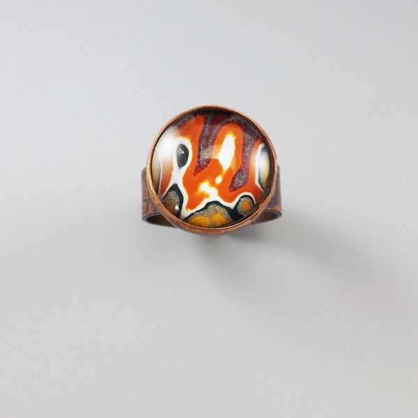 Fordite- Lil Lava- Michigan Made- Copper Fordite Ring