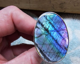 Labradorite Ring- Men's Ring- Gents- Men's Jewelry- Men's Labradorite Ring- Hammered Sterling Silver- One of a Kind- Silver Statement Ring