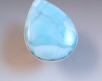 Larimar Ring- Azure Blue- Caribbean Stone- Adjustable Size- Hammered Band- Sterling Silver Statement Ring