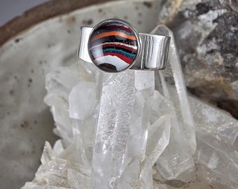 Fordite- Detroit Agate- Hammered Sterling Silver- Michigan Made- Adjustable Size- Fordite Ring