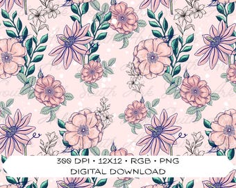 Vintage Pastel Botanical Floral Seamless | Lilly Seamless Pattern | Spring Floral Print | Pink Daisy Fabric Design