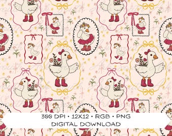 Goose Garden Coquette Geese Girly Cute Seamless File Seamless Design