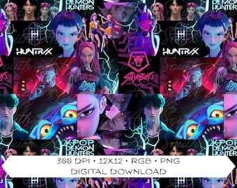 KPOP Demon Hunters Seamless Pattern File (Digital PNG)