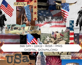 Rodeo America Seamless | Bezszwowy wzór na 4 lipca | Western Red White and Blue Print | Wzór tkaniny na 4 lipca | Kowboj