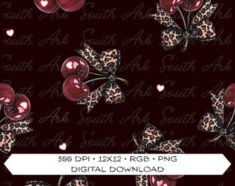 Coquette Valentines Seamless File | Leopard Cherries Seamless | Trendy Valentines Day | Dr Pepper Valentines Seamless | Leopard Valentines