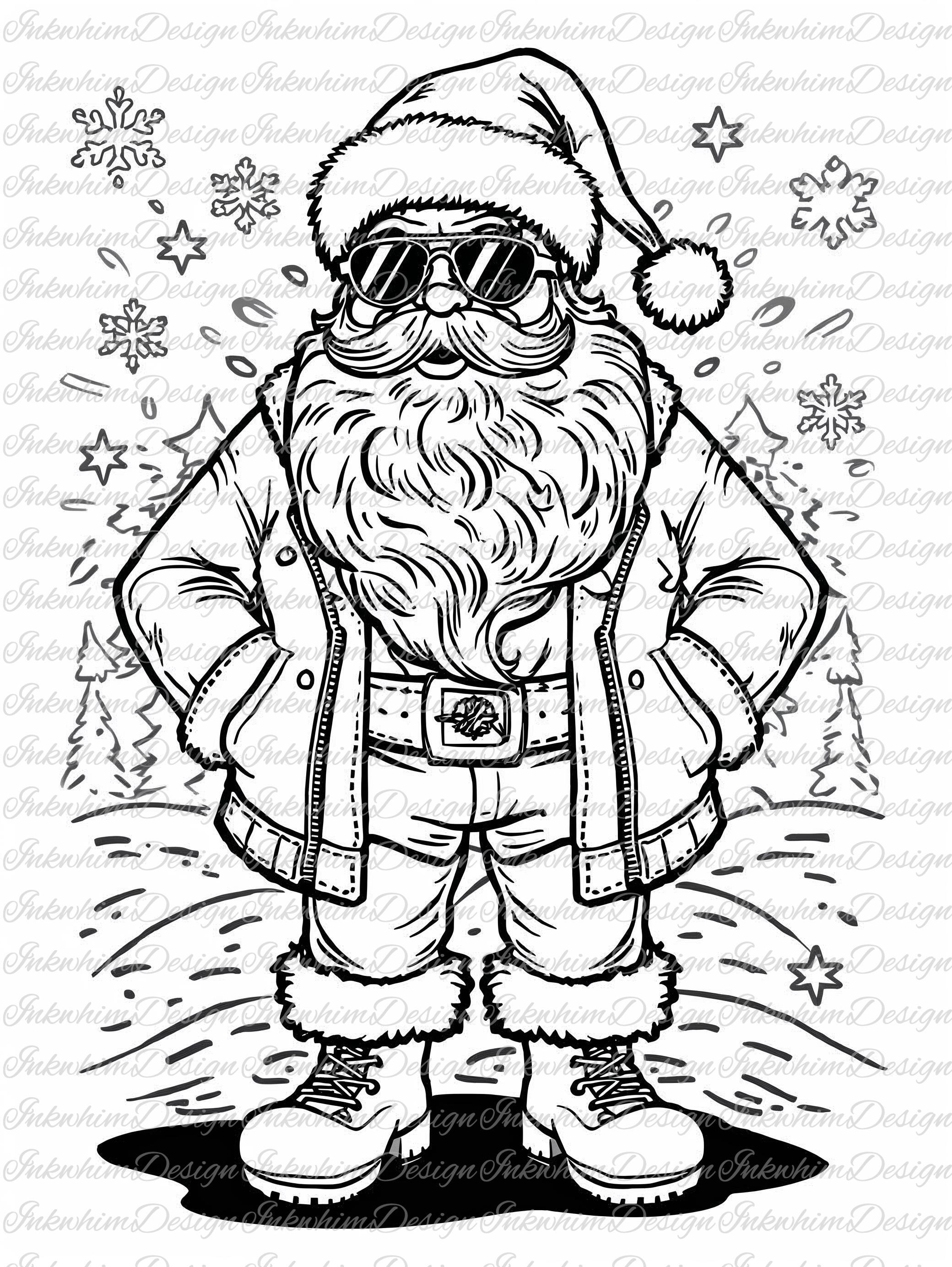 サンタと彼の手袋 - 複雑なぬりえページ クリスマス 印刷用, image size:2080x2768