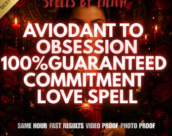 Könnte beinhalten: Eine digitale Grafik mit dem Text SPELLS BY LILITH, AVOIDANT TO OBSESSION 100% GUARANTEED COMMITMENT LOVE SPELL und SAME HOUR FAST RESULTS VIDEO PROOF PHOTO PROOF. Das Bild zeigt eine Person, die rote Kerzen mit einem Herzanhänger hält.