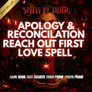 Könnte beinhalten: Eine dunkel gestaltete Grafik mit dem Text SPELLS BY LILITH, APOLOGY & RECONCILIATION REACH OUT FIRST LOVE SPELL und SAME HOUR FAST RESULTS VIDEO PROOF PHOTO PROOF. Zwei Kerzen, eine schwarze und eine rote, sind mit einem Herzanhänger verbunden.