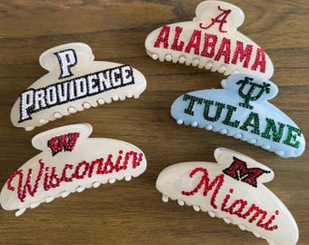 Custom bedazzled college, sorority, and name claw clips