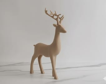 Ciervo minimalista impreso en 3D: figura decorativa moderna con un diseño limpio para Navidad y todo el año.