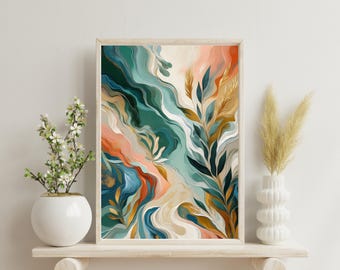 Abstract Digital Art: Modern Botanical Printable Wall Decor For Bedroom, Living Room, Office, Entryway