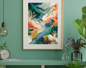 Abstract Digital Wall Art: Modern Home Decor, Coral Collage Print For Bedroom, Office, Kitchen