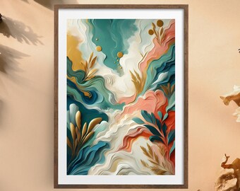 Abstract Wall Art: Modern Wall Print, Layered Texture With Gold Accent Decor (Digital Download)