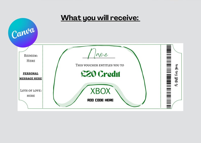 Xbox Gift Card Code Example Layout Printable Xbox Gift Voucher Template, Gamer Gift: Editable Gaming Gift ...