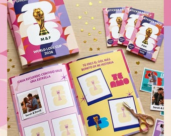 Plantilla de Canva para álbum de pegatinas de parejas, álbum de fotos de la Copa Mundial del Amor 2026 (descarga digital)