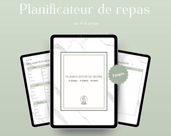 Planificateur de repas hebdomadaire – 5 páginas à imprimer / Organization des repas, liste d’épicerie, calendrier mensuel