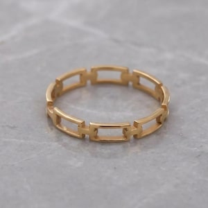 Anillo de boda femenino con diseño de clip de papel, firmado en oro de 14 quilates, para dedo índice y meñique, cadena cubana de eternidad, fina y desgastada, estilo midi, conmemorativo.