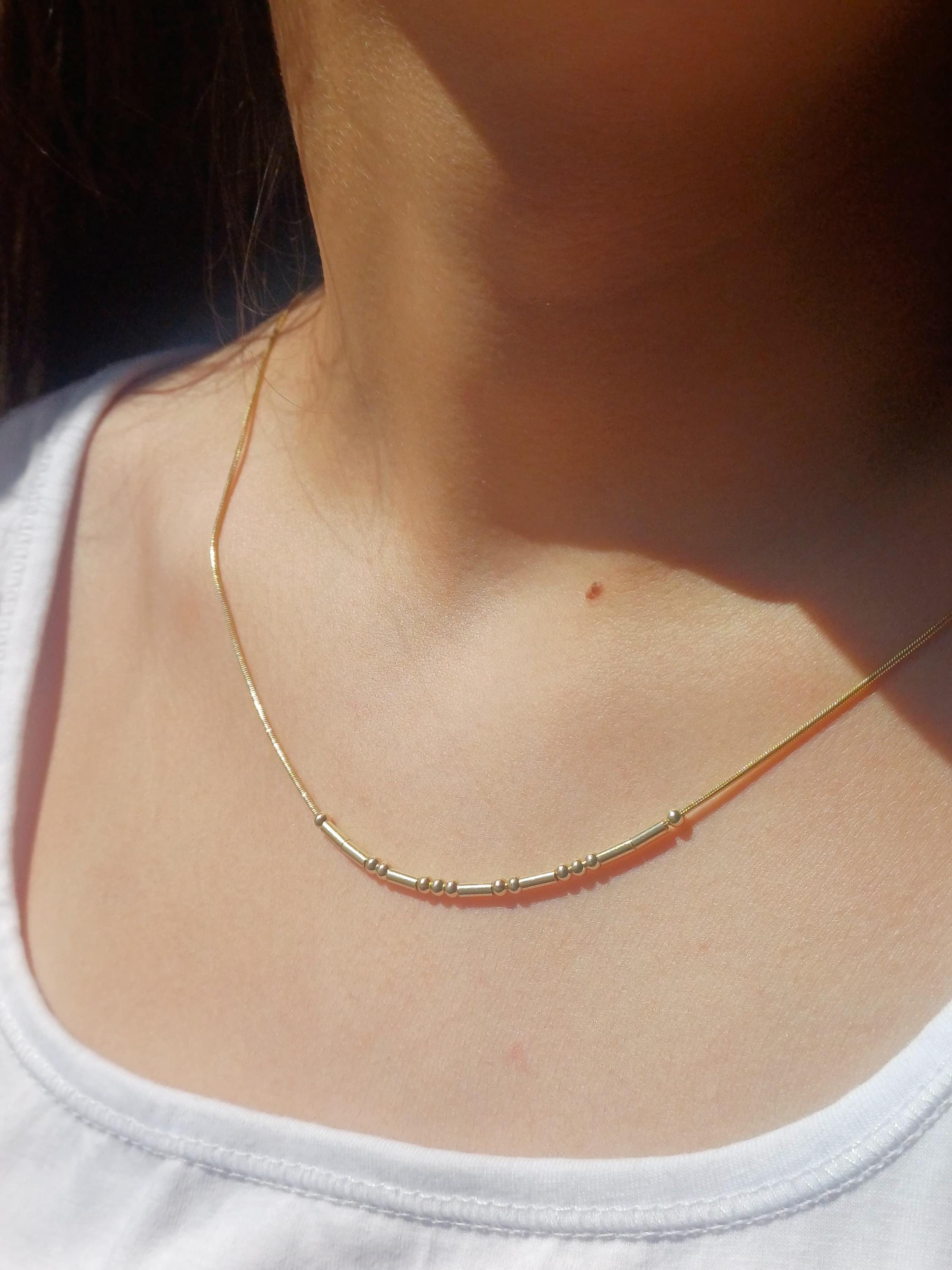 14K Gold Custom Morse Code Necklace | Secret Message Jewelry ...