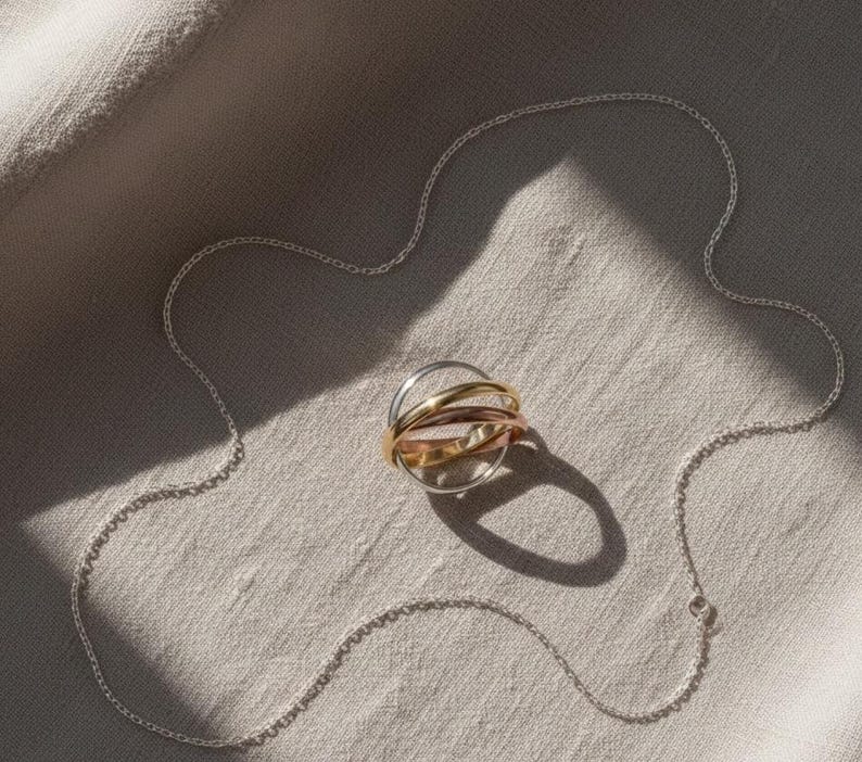 14K Gold Trinity Rolling Ring, Tri Color Interlocking Bands, Russian ...