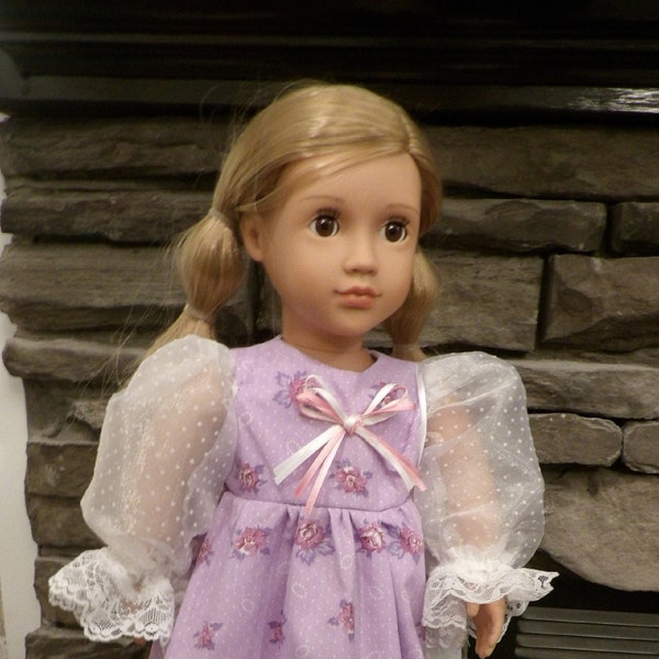 Doll Dress and Purse will fit most 18 inch Dolls, Lavender Floral Lace, Sheer Sleeves