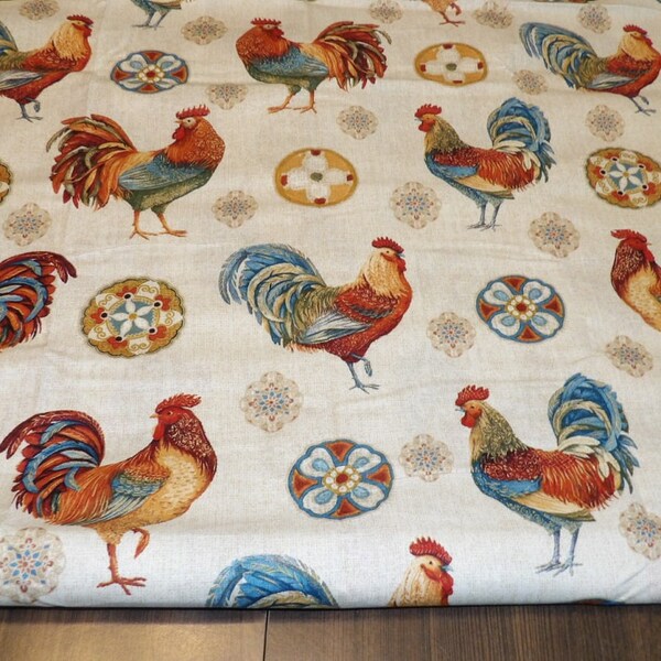 Rooster Rainbow Cotton Fabric, 1 yard