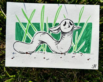 Original Drawing: Whimsical Worm-Thing, Spring Summer Decor (6.5 x4.5 inches)