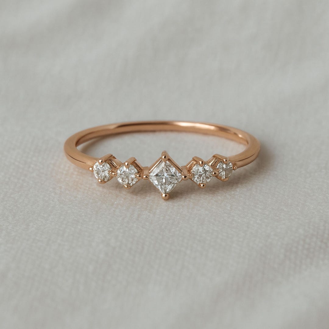 Princess Cut Ring Stackable Rings Princess Cut Moissanite Ring: Rose Gold Stacking Band, Handmade Fine ...