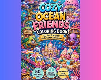 Kolorowanka „Przytulni Przyjaciele Oceanu” | 50 uroczych podwodnych przygód | Kolorowanki dla dzieci | Pobierz wersję cyfrową PDF
